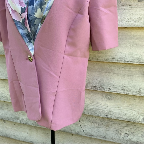 True Vintage 60s Mauve Floral Collared Short Puff Sleeve Button Down Suit Blouse - Picture 12 of 16